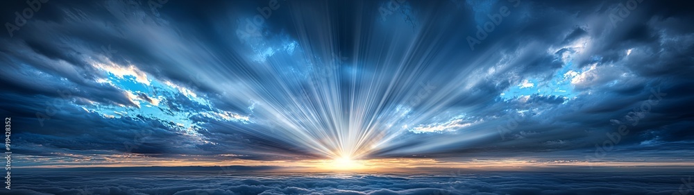 Canvas Prints sunlight breaking through clouds, creating a radiant light in the sky that feels alive, representing