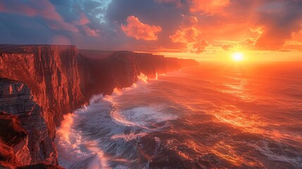 Fiery Sunset Over Rugged Cliffs