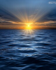 Obraz premium Sun s light blending into the sky, creating a tranquil, almost spiritual atmosphere that symbolizes the light of life and letting go, copy space for text, more clarity with clear light and sharp