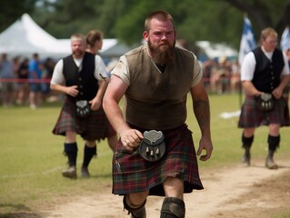 Fototapeta premium Athletic Man in Kilt at Outdoor Festival