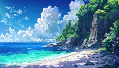 Fototapeta premium Summer Anime Background