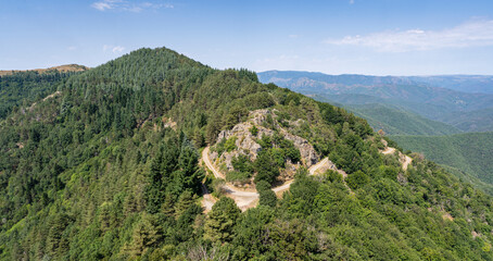 Scenic summer landscape panorama on the Cevennes National Park mountains near St Jean du Gard,...