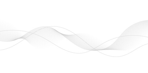 Abstract gray wave dynamic curve lines on transparent background with flowing particles. Digital energy waves technology concept. Modern backdrop design for business, presentation, banner.