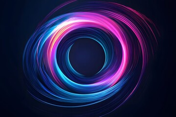  Abstract colorful circular wave lines in blue and pink colors on a black background, this vector illustration design has a gradient effect and could be used for a web banner or presentation. 