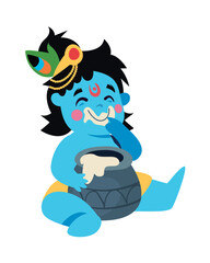 lord Krishna eating butter from the clay pot