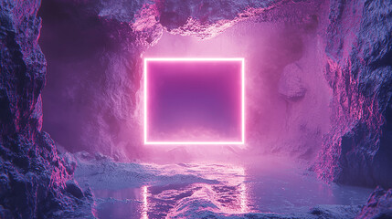 Simple background, rough, white, neon square.
Generative AI