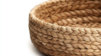 Fototapeta premium Organic hemp basket, natural woven texture, isolated on white, clean composition, eco-friendly design