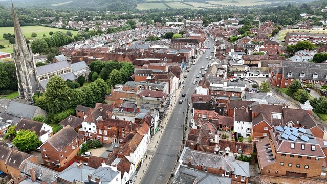  Dorking town high street  Surrey England drone,aerial