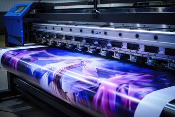 Image of a large format printer producing high-resolution graphics for banners or posters