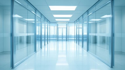 Fototapeta premium Modern office building hallway with bright lighting