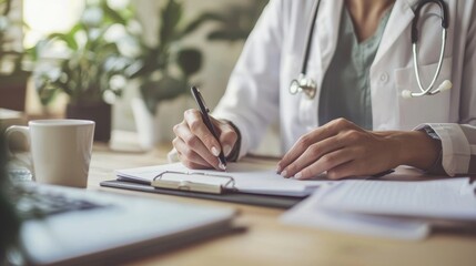 Fototapeta premium Doctor Writing Notes at Tidy Office Desk