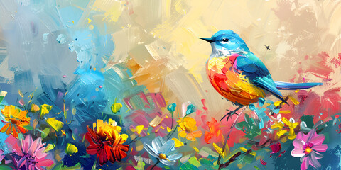 Beautiful colorful decoration with bird sitting on branch white background, colorful decoration, bird, branch, white background, beautiful, vibrant, artistic, nature
