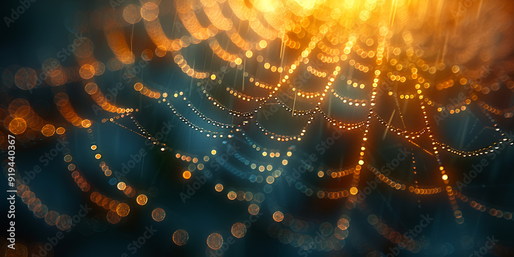 Wall mural an abstract spider web adorned with lights, creating a mesmerizing bokeh effect in a soft, blurred b