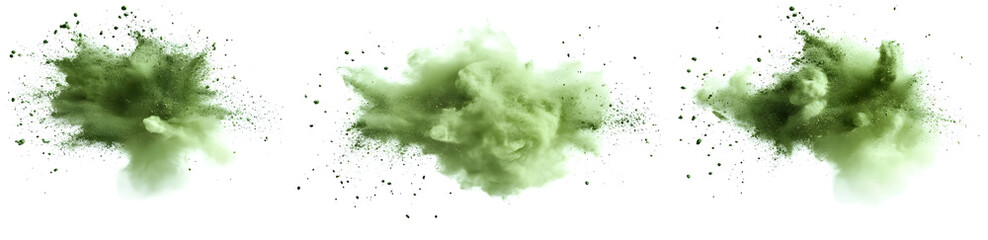 Vibrant green powder explosion on a white background, perfect for creative projects and designs.