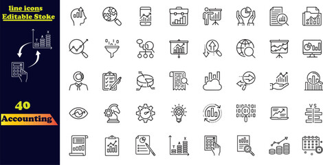 Accounting icon set. Containing financial statement, accountant, financial audit, invoice, tax calculator .