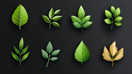 Green leaf icons set. Leaves icon on transparent background. Collection green leaf Plant leaf png element set on transparent background green leaf icons set, Generative AI
