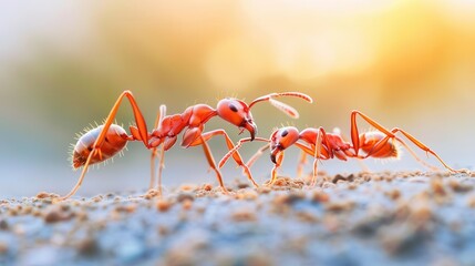 Ants crossing a sandy terrain, desert adaptation and survival