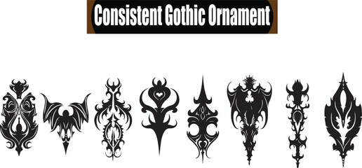 Consistent Gothic ornament Outline Silhouette Graphics Collection