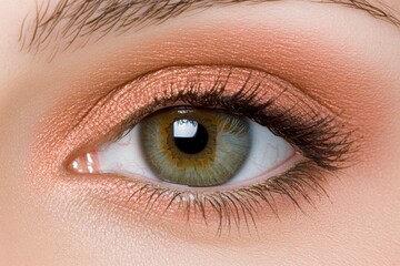 Fototapeta premium Close-up view of brown eye with shimmering eyeshadow