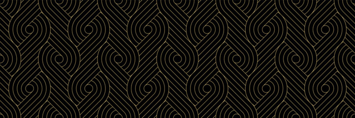 Luxury black background pattern seamless geometric gold line circle abstract design vector. Christmas background.