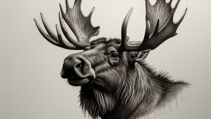 pen and ink illustration of moose