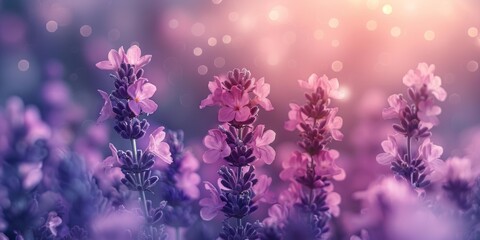 Fototapeta premium Violet Field of Lavender Flowers, Purple Floral Bouquet