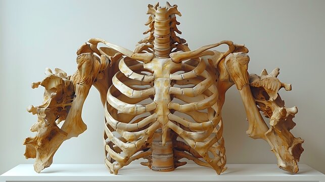 Gross anatomy of human rib cage showing ribs sternum and thoracic cavity structures
