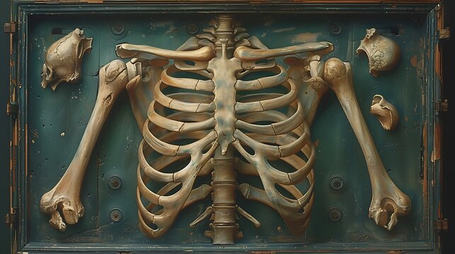 Gross anatomy of human rib cage showing ribs sternum and thoracic cavity structures