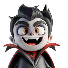 3D Render Illustration of a Happy Vampire Halloween Cartoon Character, Isolated on Transparent Background, PNG