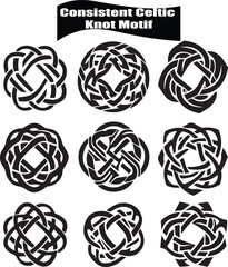 Consistent Celtic Knot Motif Black Silhouette Design Elements