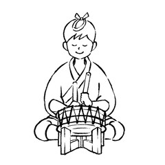 祭囃子　太鼓を叩く男性のイラスト