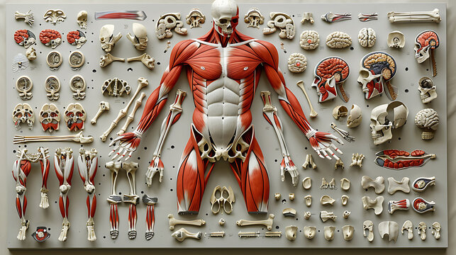 Comprehensive gross anatomy of human muscles highlighting major muscle groups their attachments