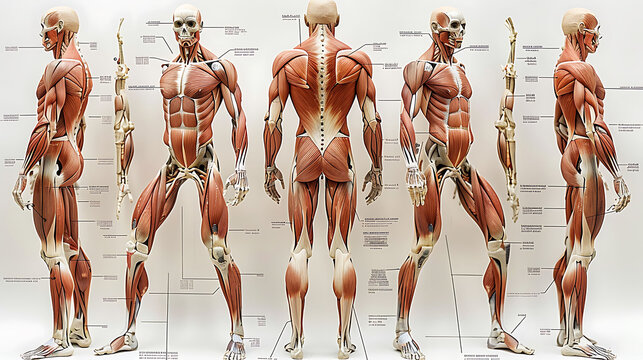 Comprehensive gross anatomy of human muscles highlighting major muscle groups their attachments