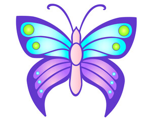 Bright, contrasting butterfly in purple, violet and pink colors. A luxurious vector butterfly insect is a symbol of spring and awakening life. Moth - vector full-color element for decoration.	