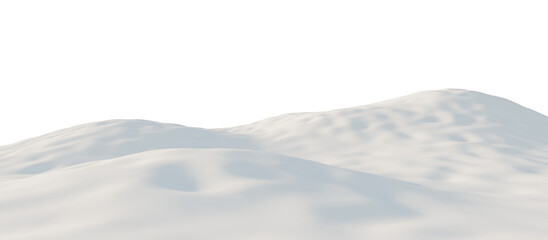Snow-Covered Hills Under a Calm Sky. Transparent background. 3D render.