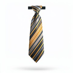 Suspended Striped Tie, a high-resolution digital rendering of a striped tie floating against a white background, showcasing sharp details and dynamic shadows for luxury branding.