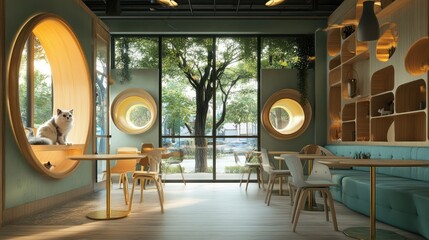 Modern cat cafe interior Generative Ai