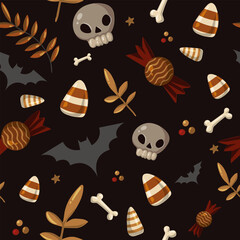 Halloween seamless pattern, hand drawn cute kids background, wrapping paper pattern	
