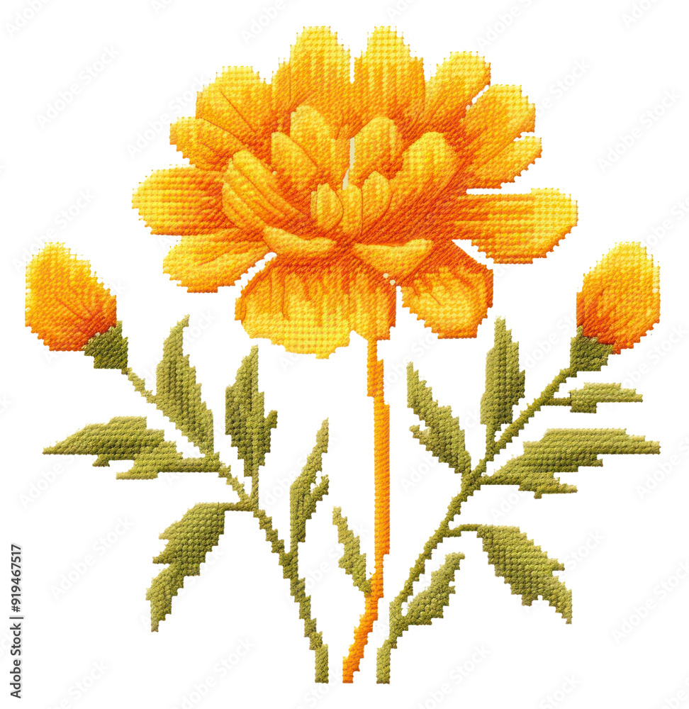 Canvas Prints png cross stitch marigold embroidery needlework pattern.