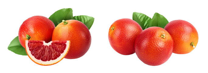Blood red oranges isolated on white background with full depth of field