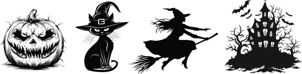 Collection of happy halloween, vector illustration.