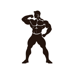 Fototapeta premium Silhouette of a body builder man vector illustration, Muscular bodybuilder vector silhouette illustration isolated on white background. Sport man strong arms show in different pose., Body builder