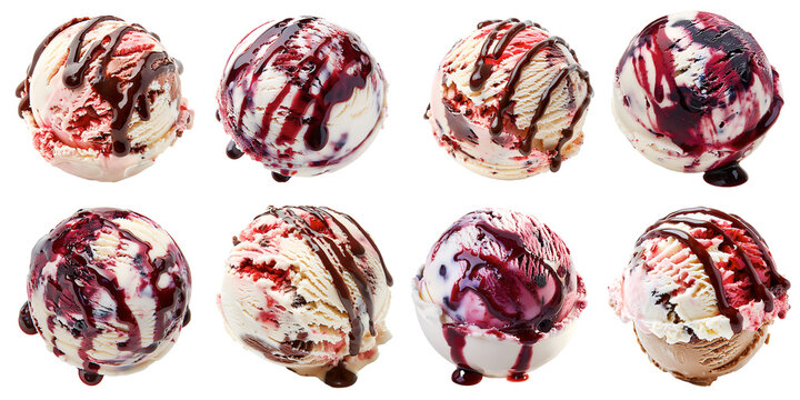 scoop of strawberry ice cream from the top on a white background