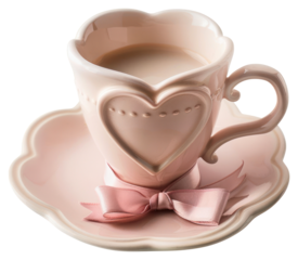 PNG  Elegant heart-shaped pink teacup