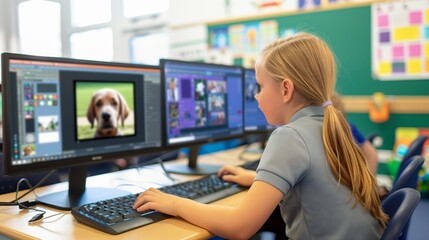 Kindergarten children learning how to use computers.