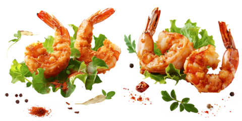 Fried prawn shrimp in a plate isolated on a white background 