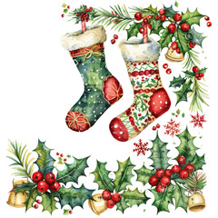 Christmas stocking with gifts for festive decoration