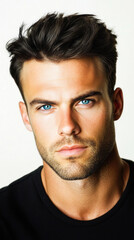 Fototapeta premium Man with intense stare and slicked-back hair