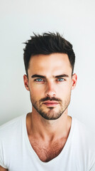 Obraz premium Confident man with trimmed beard wearing a white tee