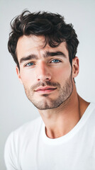 Fototapeta premium Handsome man with curly hair and bright blue eyes